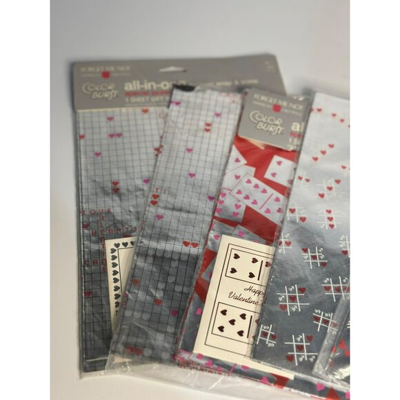 VTG American Greetings Color Burst Valentine Gift Wrap Set 5 Sheets 8.33 sq ft - Picture 2 of 5